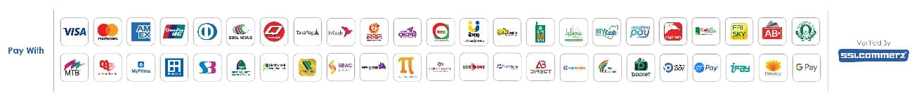 Pay with Visa, Mastercard, American Express, bKash, Nagad, Rocket, Upay and other methods — verified by SSLCommerz
